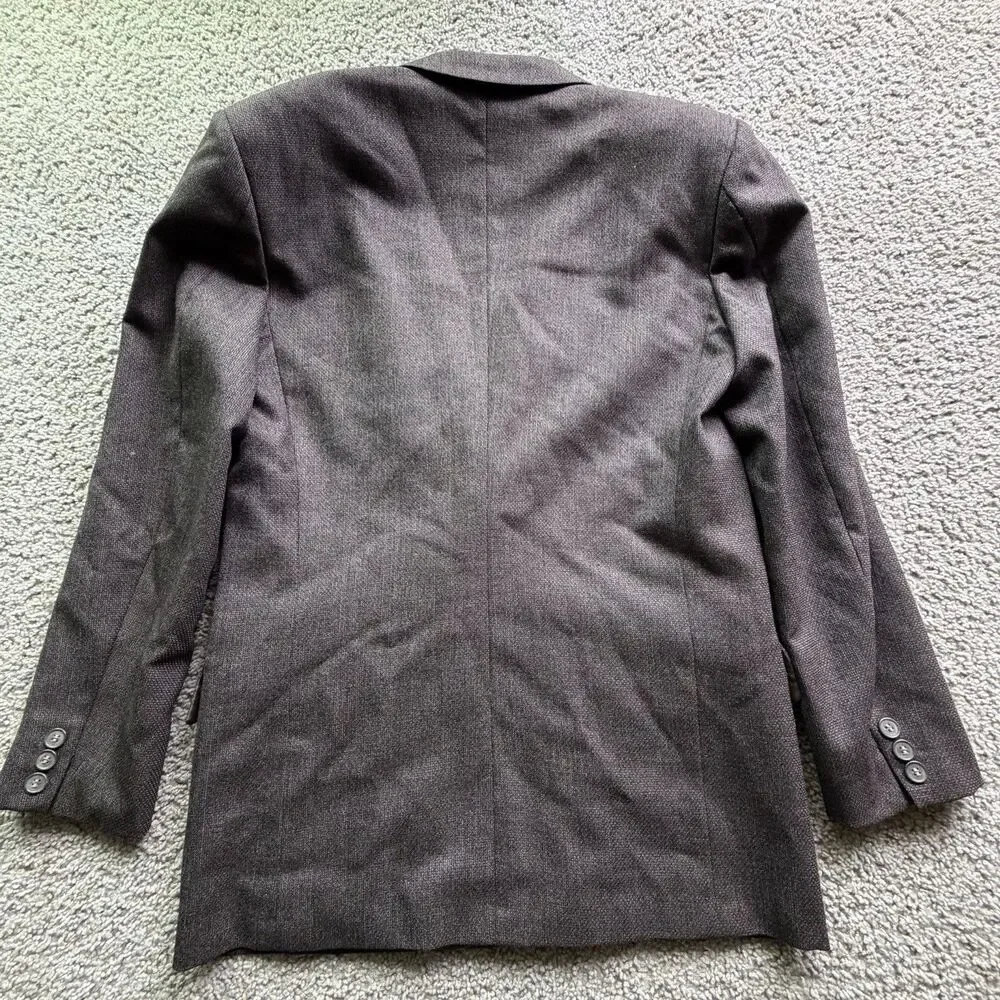 Vintage Mens 37 Wool Blazer Double Breasted Made USA Gray Peak Lapel Suit Jacket